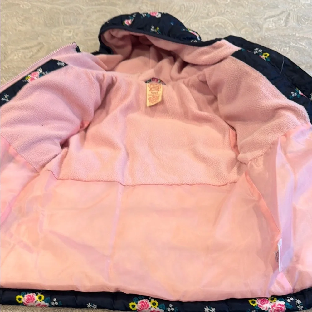 Faded Glory Navy Floral Puff Jacket with Pink Lining - Picture 4 of 4